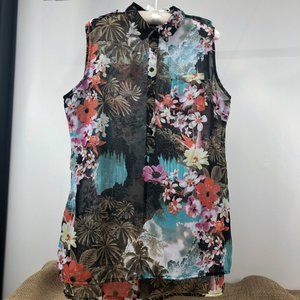 Dots – Women XL, Sleeveless Collard Top Cover Tunic, Button Down, Black and mult